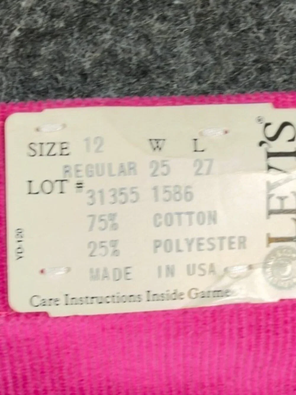 Levi's Corduroy Pants Girls 12 Pink Cotton Blend Regular Vintage 90s Made in USA